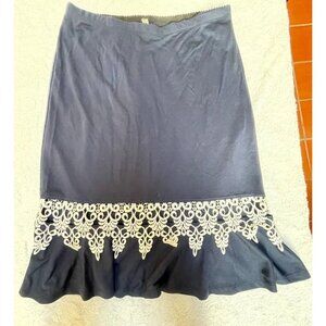 Stiletto Womens Embroidered Crochet Trim Ruffle Hem Peplum Skirt Size Large Navy